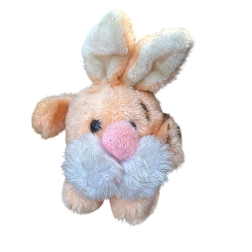 Vintage 1980 MTY International Plush Bunny Rabbit Peach White Stuffed Animal Toy